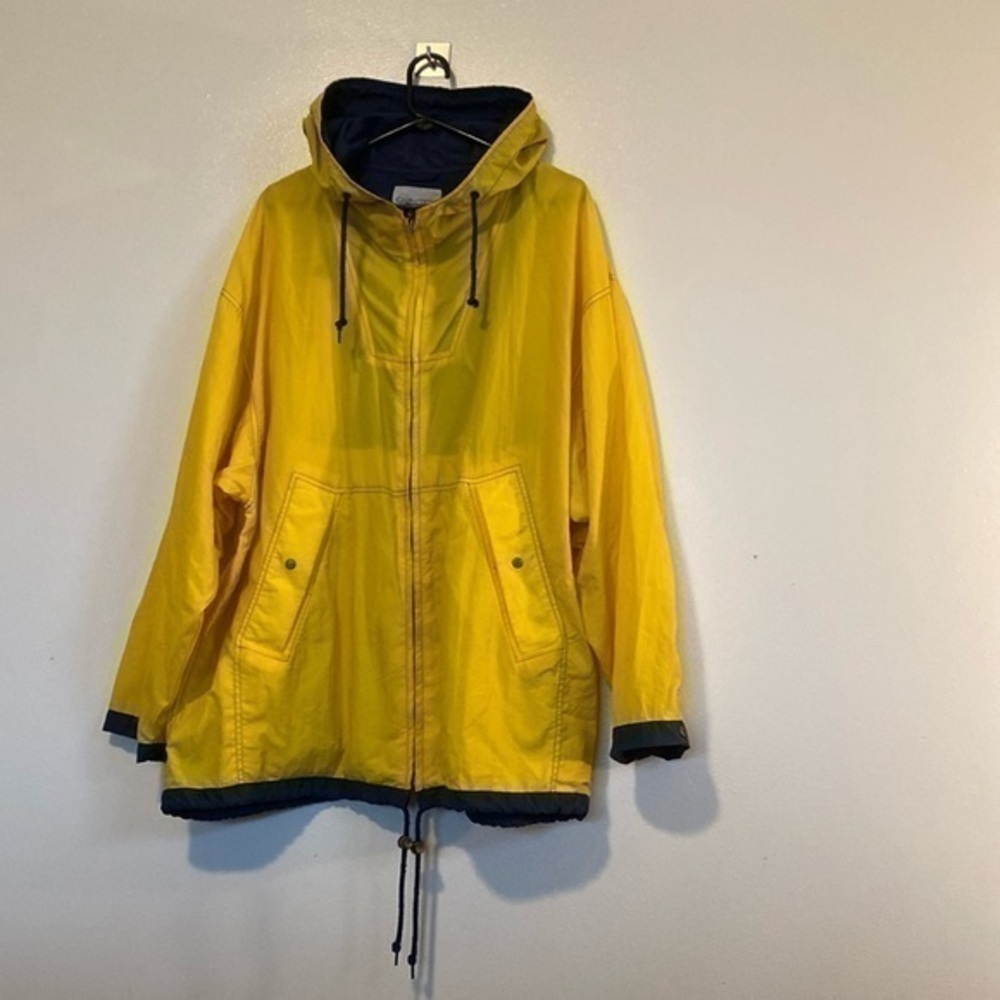 Cabin Creek womens Jacket navy Yellow Zip Oversized Hooded Windbreaker XL